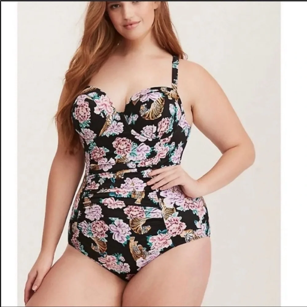 Torrid tiger floral lattice back swimsuit